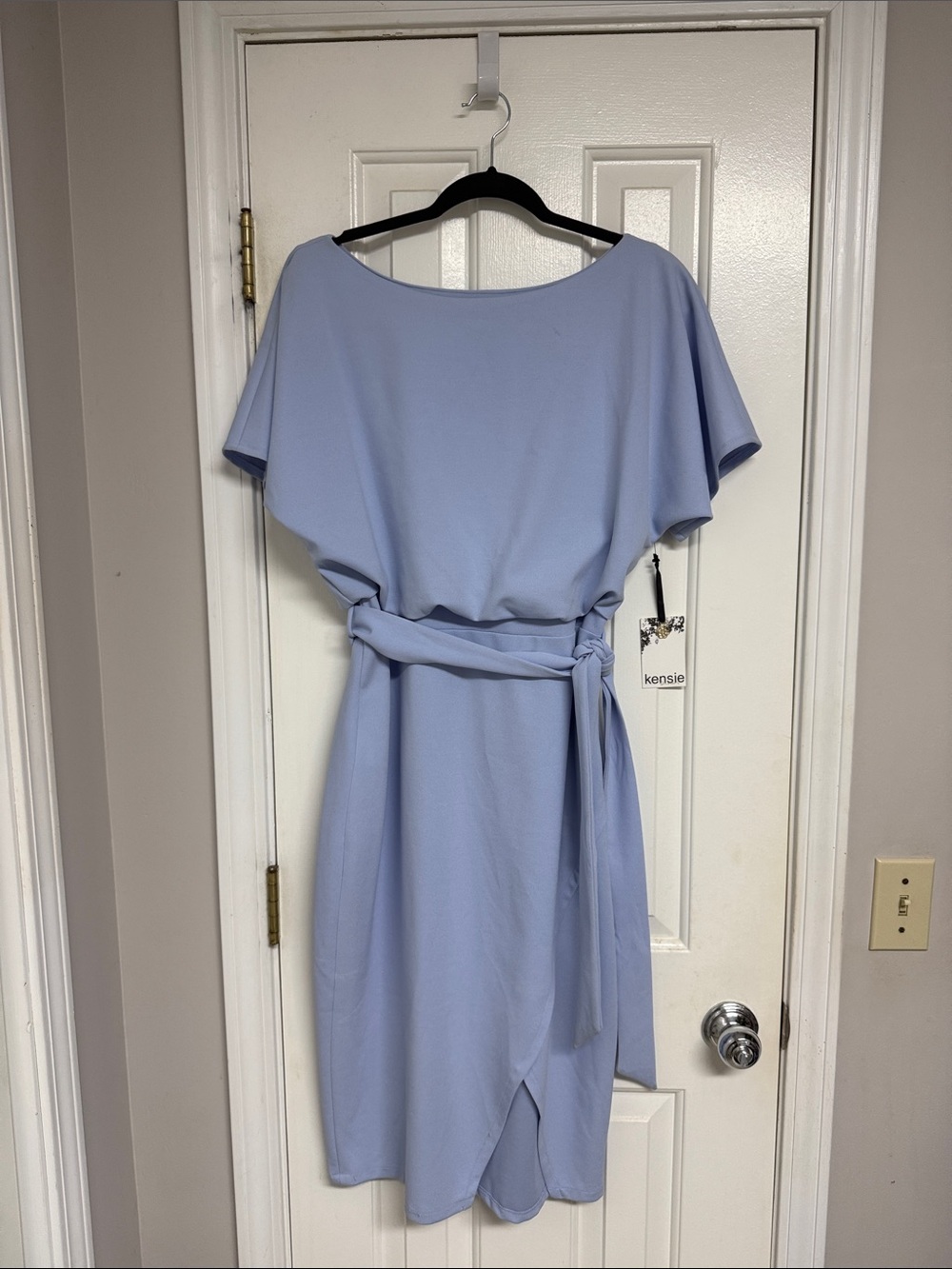 kensie Powder Blue Belted Midi Dress